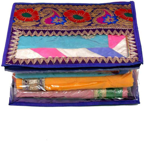 KUBER INDUSTRIES Designer Saree Lehenga Cover in Bocade with Lace MKUSC139 Blue KUBER INDUSTRIES Garment Covers