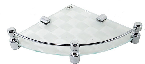 RoyaL Indian Craft Round Brass Brackets White Pattern Printed 8 by 8 inch Glass Wall Shelf Number of Shelves 1, White, Clear RoyaL Indian Craft Bath