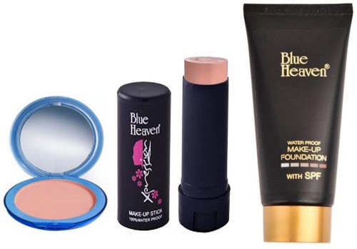 Blue Heaven xpression makeup stick Fair Glow 05, Makeup foundation And compact silk on face Combo of Three 3 Items in the set Blue Heaven Face Makeup