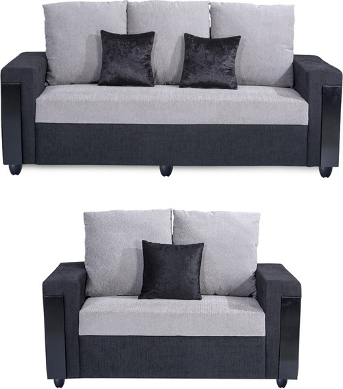 Bharat Lifestyle Ocea Fabric 3 + 2 Black Grey Sofa Set Bharat Lifestyle Sofa Sets