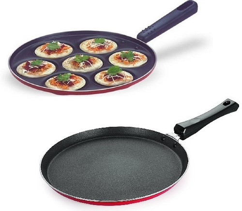 Omic Classic Range Combo 2 Pcs Set of Flat Dosa Tawa Uttappa Pancake Pan 27 cm diameter Aluminium, Non stick Omic Pans