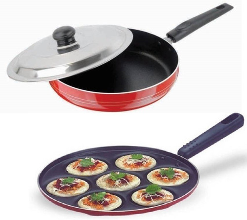 Omic Classic Range Combo 2 Pcs Set of Uttappa Pan Fry Pan 23.5cm With Lid Cookware Set PTFE Non stick , Aluminium, 2 Piece Omic Cookware Sets