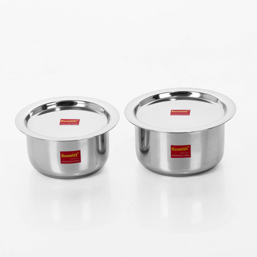 Sumeet Tope Set with Lid 3 L capacity 23 cm diameter Stainless Steel, Induction Bottom Sumeet Cookware Pots