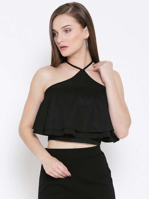 VENI VIDI VICI Party Noodle strap Solid Women Black Top VENI VIDI VICI Women's Tops