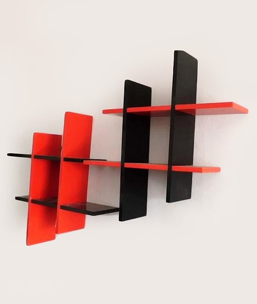 The New Look Mw2 Multicolor Wooden Wall Shelf Number of Shelves 4, Red, Black The New Look Wall Shelves