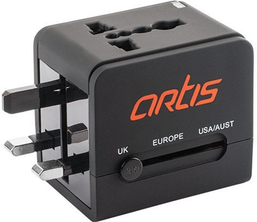Artis AR UV200 Universal Converter Charger Plug With 2.1A USB Worldwide Adaptor Black Artis Laptop Accessories