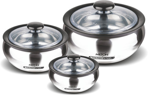 MILTON Clearsteel Jr Gift Set Pack of 3 Serve Casserole Set 600 ml, 2000 ml, 1200 ml MILTON Casseroles