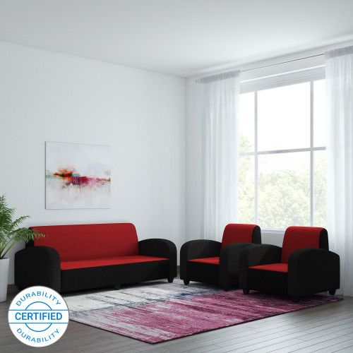 Bharat Lifestyle Quatra Fabric 3 + 1 + 1 Red Black Sofa Set Delivery condition DIY Do It Yourself Bharat Lifestyle Sofa Sets