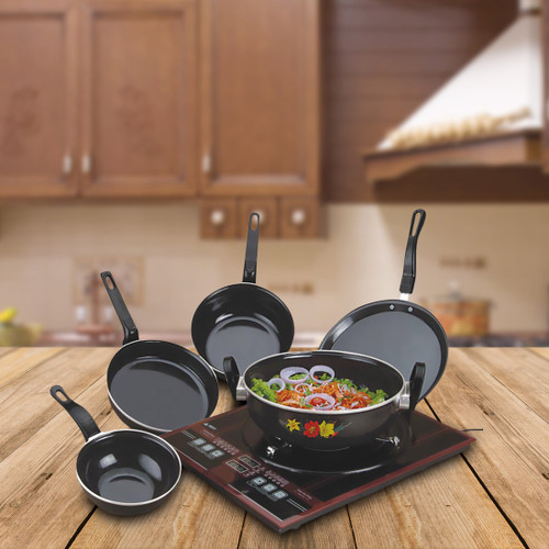 Puros 5 Pcs Induction Base Cookware Ser Induction Bottom Cookware Set PTFE Non stick , 5 Piece Puros Cookware Sets