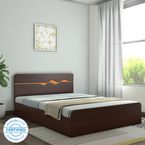 HomeTown Swirl Engineered Wood Queen Box Bed Finish Color Denver Oak Urban Teak HomeTown Beds