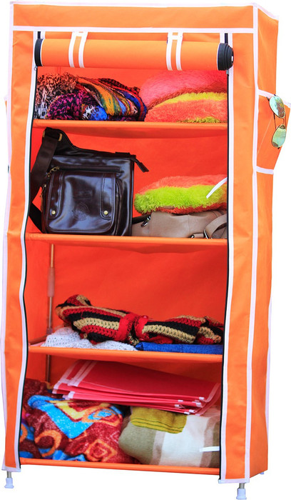 Raunak Deluxe 4 shelf Stainless Steel Collapsible Wardrobe Finish Color ORANGE, DIY Do It Yourself Raunak Collapsible Wardrobes