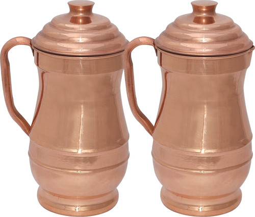 Prisha India Craft 1.9 L Water Maharaja Style 1900 ml Indian Utensils Capacity 1.9 L Jug Copper, Pack of 2 Prisha India Craft Pitchers