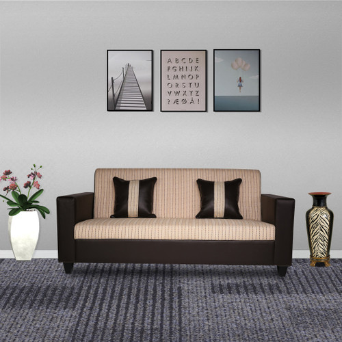 Flipkart Perfect Homes Crete Leatherette and Fabric 3 Seater Sofa Finish Color Brown Beige, DIY Do It Yourself Flipkart Perfect Homes Sofas Sec