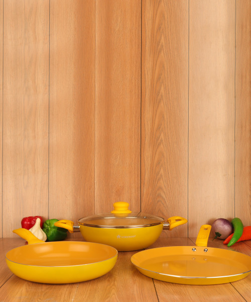 WONDERCHEF Da Vinci Set Kadhai 28 cm with Lid Aluminium, Non stick, Induction Bottom WONDERCHEF Woks Kadhais