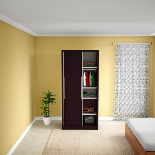 Godrej Interio Slide N Store Compact Plus Metal Almirah Finish Color Tex Shellwine Red, Knock Down Godrej Interio Wardrobes