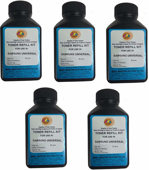 MOREL Extra Dark Toner Powder 80 Gms for Samsung 1043 / 101 Universal set of 5 bottles. Black Ink Toner MOREL Printers Inks