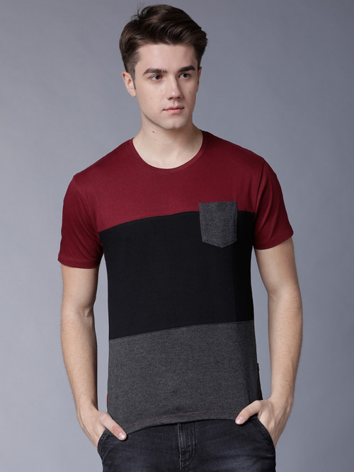 Highlander Solid Men Round Neck Maroon, Black, Grey T Shirt Highlander Men's T shirts