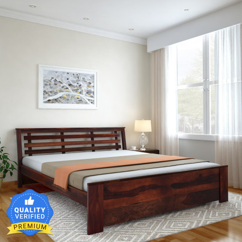 Vintej Home Woodser Sheesham Solid Wood King Bed Finish Color Provincial Teak, Delivery Condition Knock Down Vintej Home Beds
