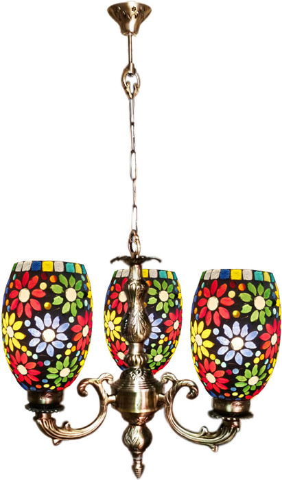 Weldecor Antiqua Brasso Big Floral Hangning 3 Glass Lamp Multicolor Brass, Aluminium Table Lantern 82 cm X 40 cm, Pack of 1 Weldecor Lanterns