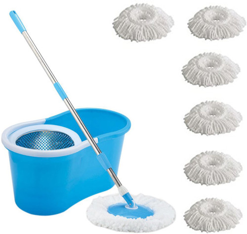 ECO SHOPEE ECO SHOPEE STEEL SUPER MAGIC MOP WITH SIX MICROFIBER Product Colour may vary as availability Mop Set ECO SHOPEE Home Cleaning Sets