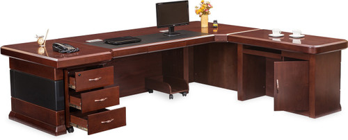 Durian Engineered Wood Office Table Free Standing, Finish Color Cherry Durian Office Study Table