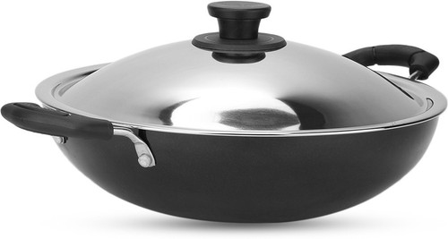 Pigeon Non Stick with SS Lid 300 mm Kadhai 30 cm with Lid Aluminium, Non stick Pigeon Woks Kadhais