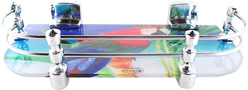 RoyaL Indian Craft Hard Chrome Bracket 12 by 5 Inch Beautiful Parrot Printed Glass Wall Shelf Number of Shelves 1, Multicolor RoyaL Indian Craft Wal
