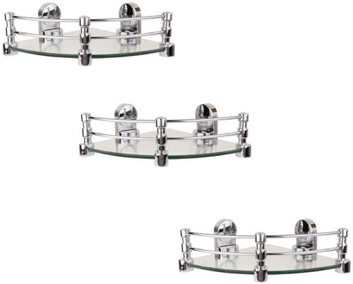 RoyaL Indian Craft 10 By 10 Inch Queen Bracket Pack of 3 Glass Wall Shelf Number of Shelves 3, Clear RoyaL Indian Craft Bathroom Racks