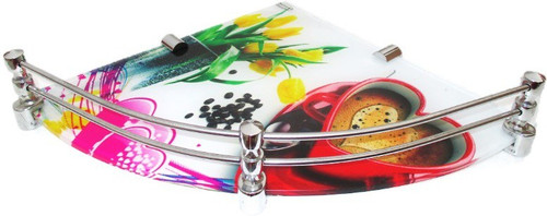 RoyaL Indian Craft Brass Bracket Heart Printed 12 Inch Glass Wall Shelf Number of Shelves 1, Multicolor RoyaL Indian Craft Wall Shelves