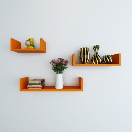 Onlineshoppee AFR989 Wooden Wall Shelf Number of Shelves 3, Orange Onlineshoppee Wall Shelves