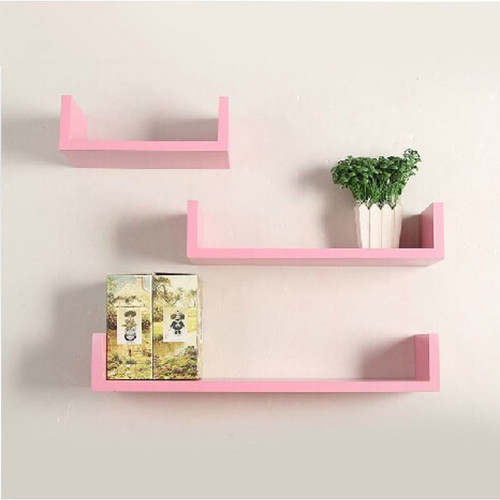 Onlineshoppee AFR514 Wooden Wall Shelf Number of Shelves 3, Pink Onlineshoppee Wall Shelves