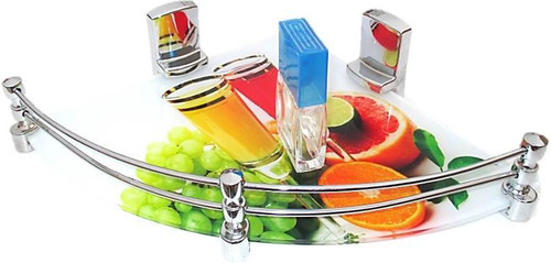 RoyaL Indian Craft 12 By 12 Inch Amazing Fruits Printed Corner Glass Wall Shelf Number of Shelves 1, Multicolor RoyaL Indian Craft Wall Shelves