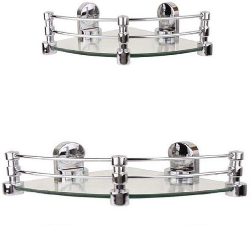 RoyaL Indian Craft Queen Brackets Combo of 8 inch and 10 inch Corner Glass Wall Shelf Number of Shelves 2, Clear RoyaL Indian Craft Bathroom Racks