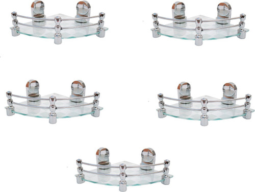 RoyaL Indian Craft Queen Bracket 8 By 8 Inch White Pattern Printed Pack of 5 Glass Wall Shelf Number of Shelves 5, Clear, White RoyaL Indian Craft