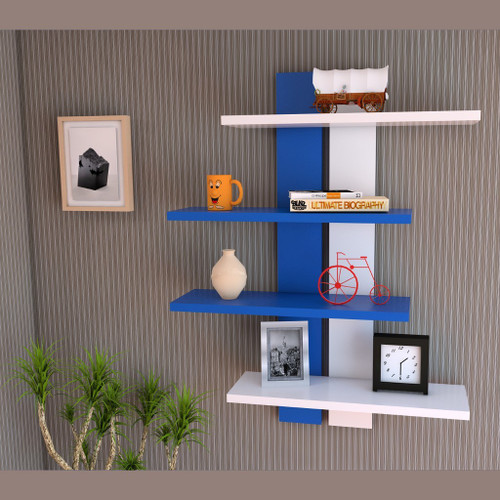 Homey Essense MDF Medium Density Fiber Wall Shelf Number of Shelves 4, Blue, White Homey Essense Wall Shelves