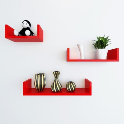 Onlineshoppee AFR991 Wooden Wall Shelf Number of Shelves 3, Red Onlineshoppee Wall Shelves