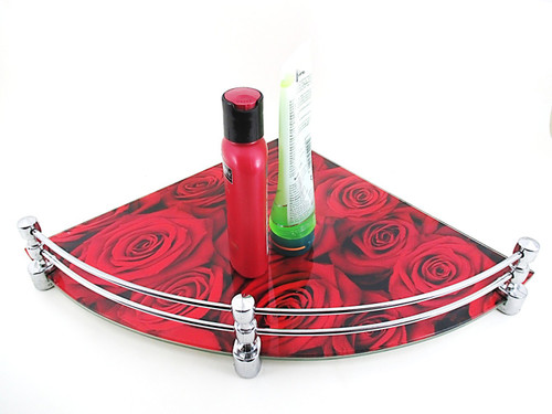 RoyaL Indian Craft RIC528 Rose Printed 12 Inch Glass Wall Shelf Number of Shelves 1, Multicolor RoyaL Indian Craft Wall Shelves