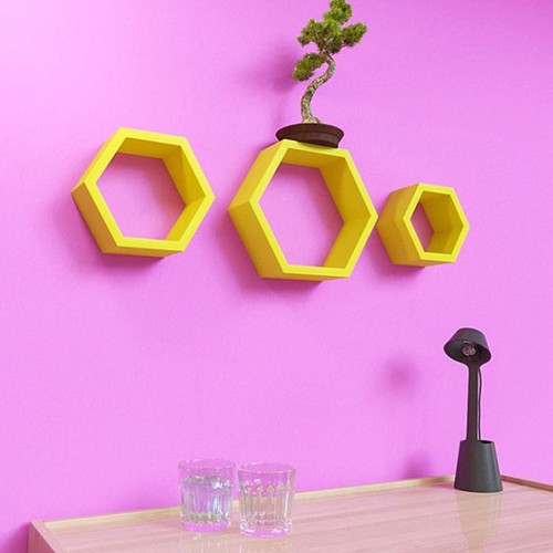Onlineshoppee Pack of 3 Wooden Wall Shelf Number of Shelves 3, Yellow Onlineshoppee Wall Shelves