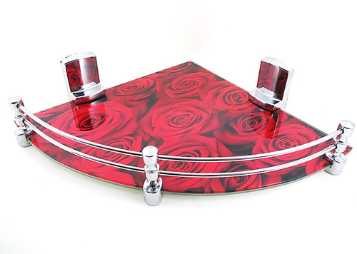 RoyaL Indian Craft RIC530 Rose Printed 12 Inch Glass Wall Shelf Number of Shelves 1, Multicolor RoyaL Indian Craft Wall Shelves