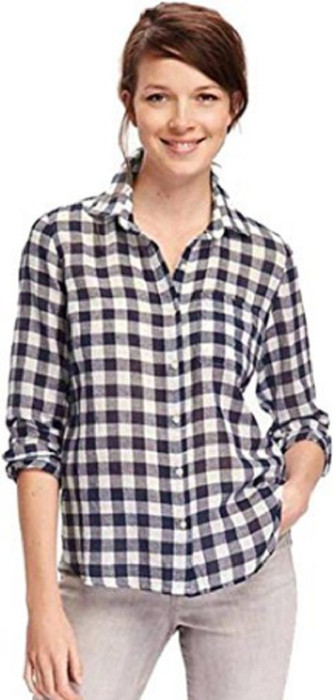 ADELINA Women Checkered Casual White, Blue Shirt ADELINA Women's Shirts