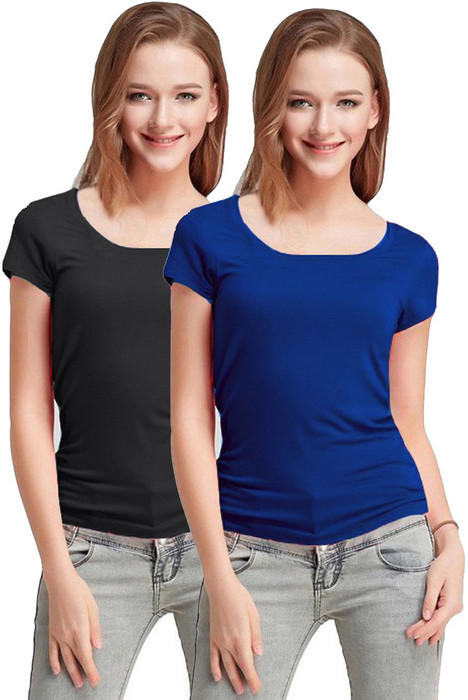 Fashion Line Solid Women Scoop Neck Multicolor T Shirt Pack of 2 Fashion Line Women's T shirts