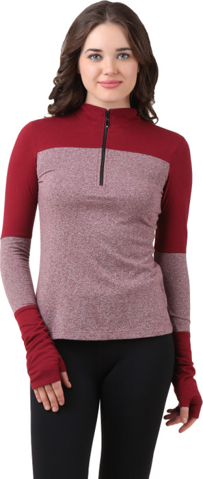 TEXCO Casual Full Sleeve Color Block Women Red, Maroon Top TEXCO Women's Tops