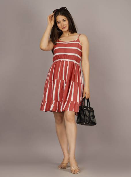 HouseOfCommon Women Skater Pink Above Knee/Mid Thigh Length Dress