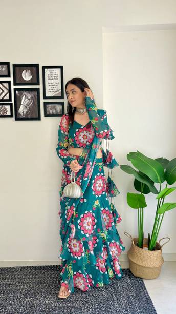 KRYVYNFAB Floral Print, Printed Bollywood Georgette Saree