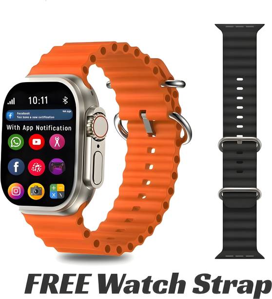 FastCares with AI assistant, Bluetooth Calling and Fitness No Sim(Orange Strap Free Size) T800 ultra smart watch with wireless charging Smart Watch (Without Sim Card) Digital...