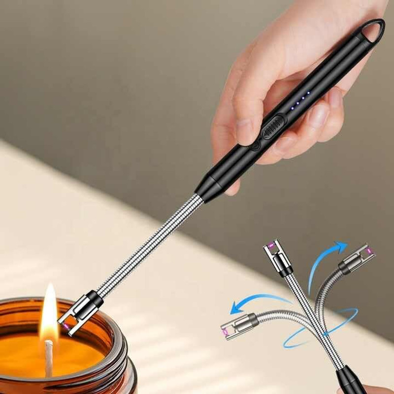 MR Wonder Bazar USB Plasma Rechargeable Electric Gas Lighter with Battery Display for Kitchen, Pooja Room, Candles, BBQ, Multi Purpose - 360 Degree Flexible & Windproof Aluminium Gas Lighter