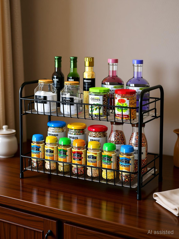 Alight Containers Kitchen Rack Iron Containers Kitchen Rack Iron Foldable 2-Tier Iron Kitchen Spice Rack
