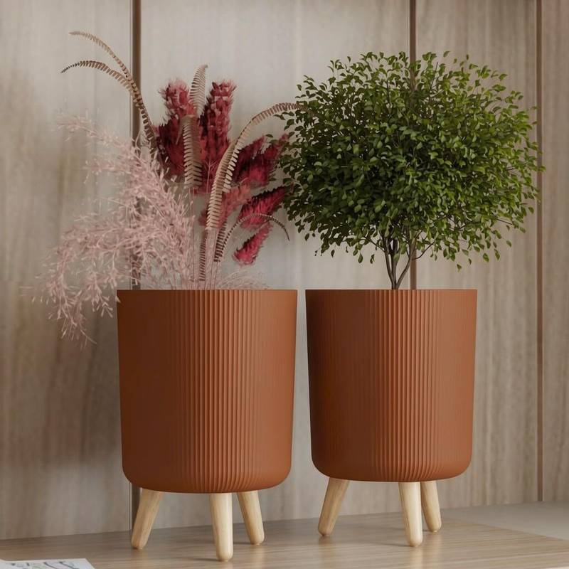 FORWAY Flower Pot Indoor Outdoor Planter for Home Garden Balcony | Wood Plant Container Set - Photo 1