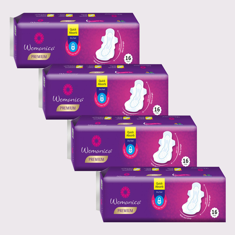 Womanica Premium Pads for All-Day Protection| 64 Pcs XL- Size, 290MM | Pack of 4 Sanitary Pad