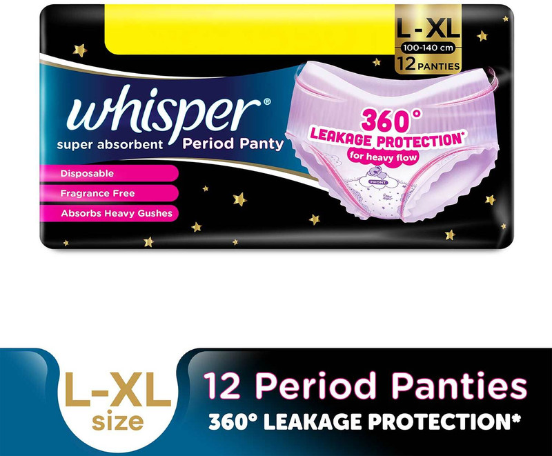 Whisper Super Absorbent Period Panty, 12 L-XL Pants Sanitary Pad
